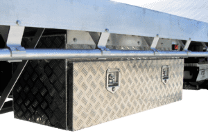 3- 900mm long alloy checkerplate toolbox with a complete locking system
